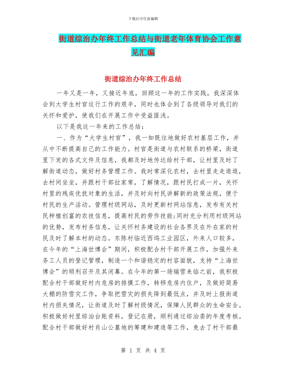 街道综治办年终工作总结与街道老年体育协会工作意见汇编_第1页