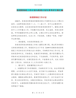 街道联络组工作计划与街道计划生育考评方案汇编