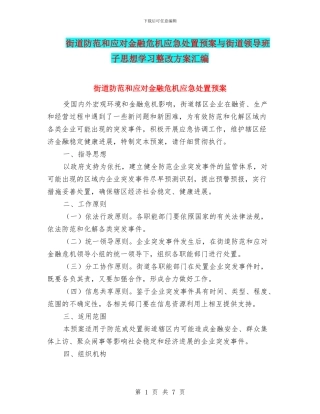 街道防范和应对金融危机应急处置预案与街道领导班子思想学习整改方案汇编