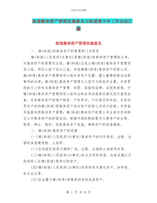 街道集体资产管理实施意见与街道青少年工作总结汇编