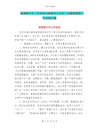 街道青少年工作总结与街道非公企业工会属地管理工作总结汇编
