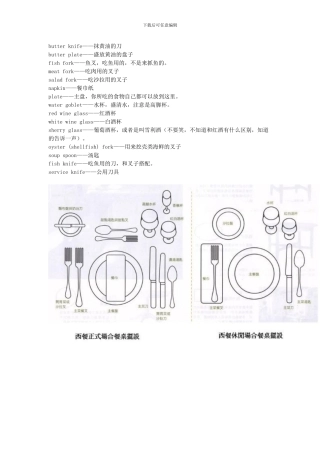 西餐餐具的摆放