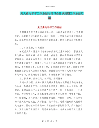 见义勇为半年工作总结与见习会计试用期工作总结汇编