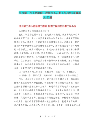 见习期工作小结助理工程师与见习期工作总结汇编