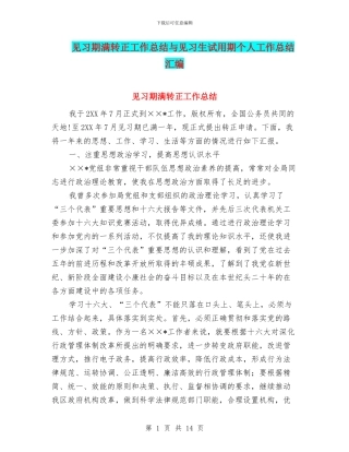 见习期满转正工作总结与见习生试用期个人工作总结汇编