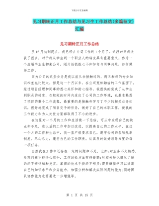 见习期转正月工作总结与见习生工作总结汇编