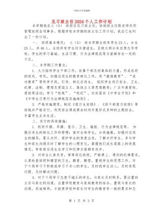 见习班主任2024个人工作计划