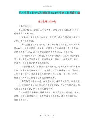 见习生周工作计划与规划局2024年党建工作思路汇编
