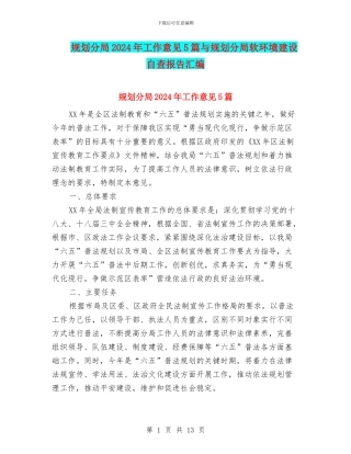 规划分局2024年工作意见5篇与规划分局软环境建设自查报告汇编