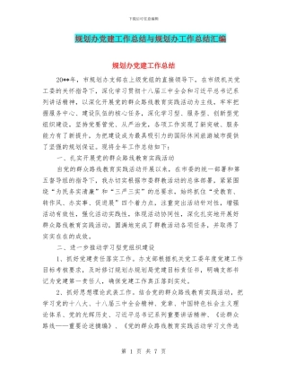 规划办党建工作总结与规划办工作总结汇编