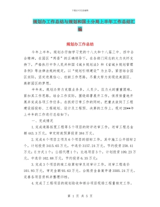 规划办工作总结与规划和国土分局上半年工作总结汇编