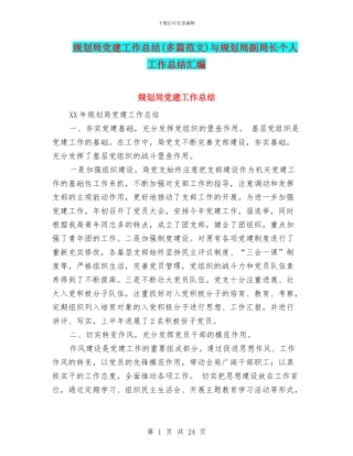 规划局党建工作总结与规划局副局长个人工作总结汇编