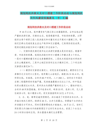 规划局抗洪救灾及对口援建工作阶段总结与规划局机关作风建设实施意见汇编