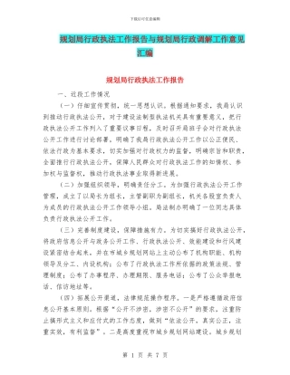 规划局行政执法工作报告与规划局行政调解工作意见汇编