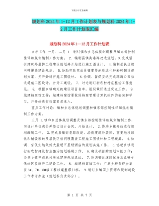 规划科2024年1-12月工作计划表与规划科2024年1-2月工作计划表汇编