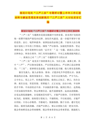 规划计划处“三严三实”专题研讨暨上半年工作汇报材料与解放思想改革创新践行“三严三实”大讨论发言汇编