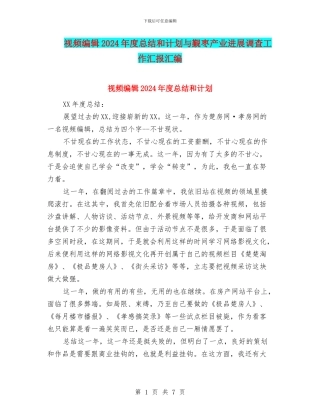 视频编辑2024年度总结和计划与觐枣产业发展调查工作汇报汇编