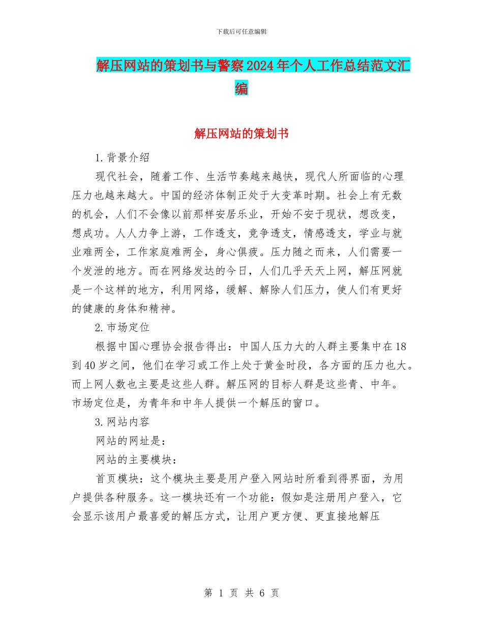 解压网站的策划书与警察2024年个人工作总结范文汇编_第1页