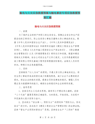 触电与火灾应急救援预案与触电事故专项应急救援预案汇编