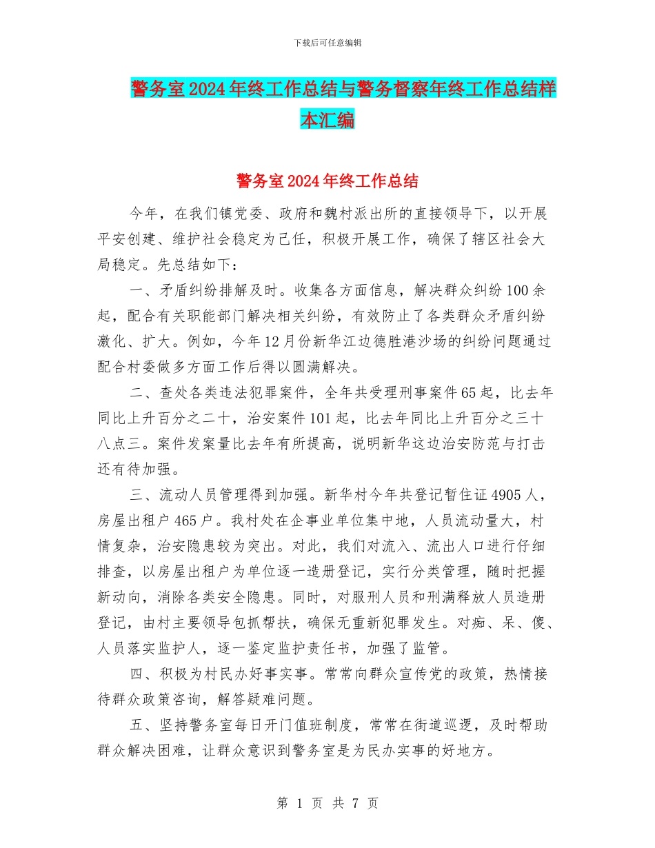 警务室2024年终工作总结与警务督察年终工作总结样本汇编_第1页