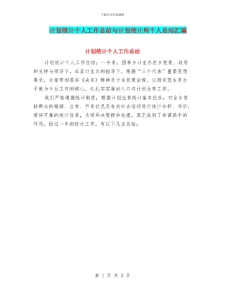 计划统计个人工作总结与计划统计局个人总结汇编
