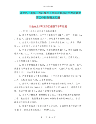 计生办上半年工作汇报及下半年计划与计生办计划生育工作计划范文汇编