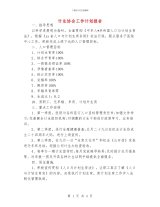 计生协会工作计划报告