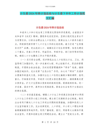 计生委2024年终计划总结与计生委下半年工作计划范文汇编