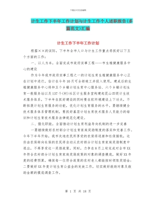 计生工作下半年工作计划与计生工作个人述职报告汇编