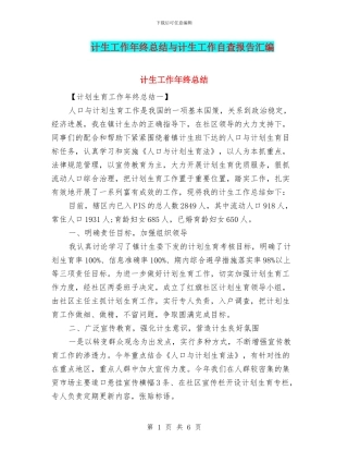 计生工作年终总结与计生工作自查报告汇编