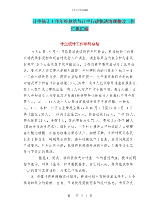 计生统计工作年终总结与计生行政执法清理整改工作汇报汇编