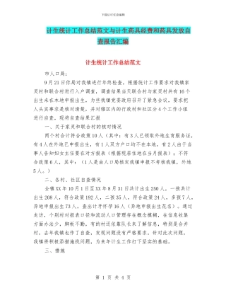 计生统计工作总结范文与计生药具经费和药具发放自查报告汇编