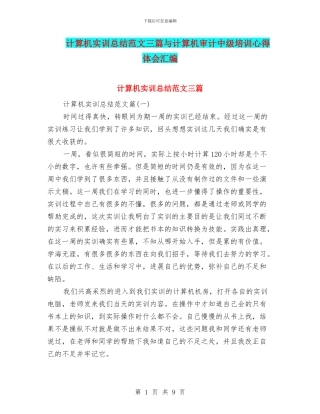 计算机实训总结范文三篇与计算机审计中级培训心得体会汇编