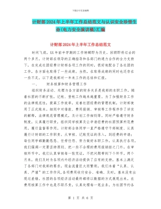 计财部2024年上半年工作总结范文与认识安全珍惜生命汇编