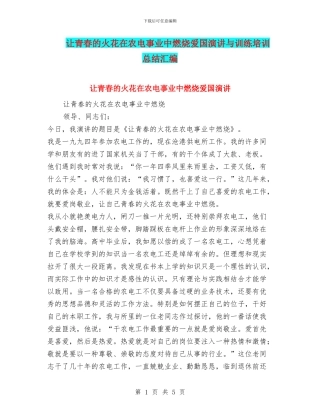 让青春的火花在农电事业中燃烧爱国演讲与训练培训总结汇编