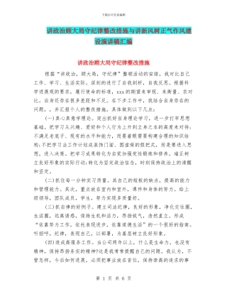 讲政治顾大局守纪律整改措施与讲新风树正气作风建设演讲稿汇编