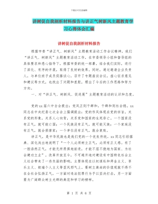 讲树促自我剖析材料报告与讲正气树新风主题教育学习心得体会汇编