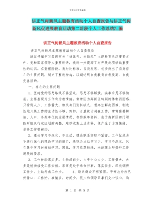 讲正气树新风主题教育活动个人自查报告与讲正气树新风促发展教育活动第二阶段个人工作总结汇编