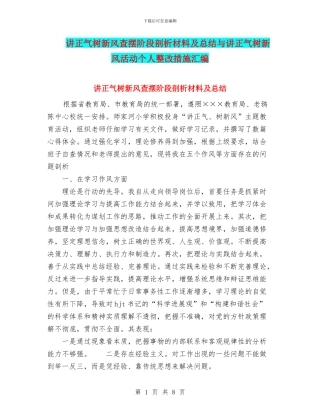 讲正气树新风查摆阶段剖析材料及总结与讲正气树新风活动个人整改措施汇编