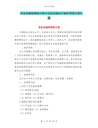 设备设施检维修方案与设备设施运行维护管理方案汇编