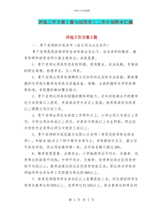 评选工作方案2篇与试用员工工作计划样本汇编