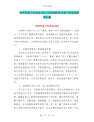 诊所年度工作总结2024与试用期HR年度工作总结报告汇编
