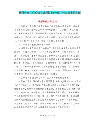 诊所年度工作总结与试用期HR年度工作总结报告汇编