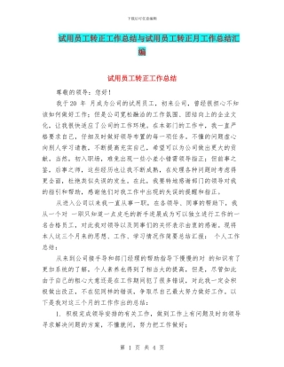试用员工转正工作总结与试用员工转正月工作总结汇编