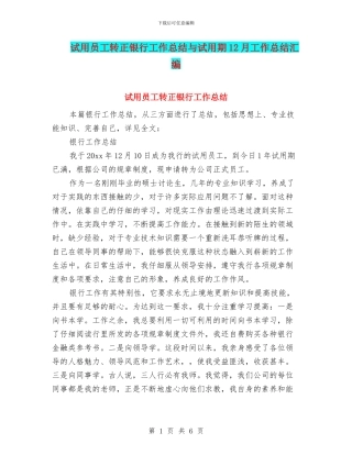 试用员工转正银行工作总结与试用期12月工作总结汇编