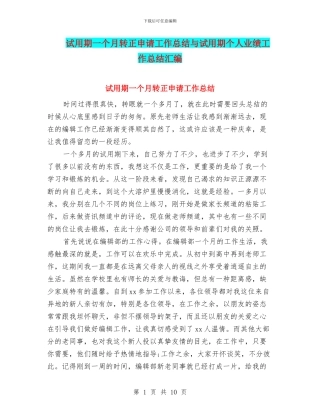 试用期一个月转正申请工作总结与试用期个人业绩工作总结汇编