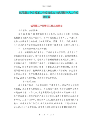 试用期三个月转正工作总结范文与试用期个人工作总结汇编