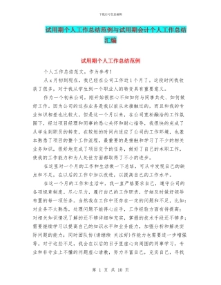 试用期个人工作总结范例与试用期会计个人工作总结汇编