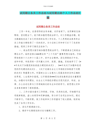 试用期公务员工作总结与试用期出纳个人工作总结汇编
