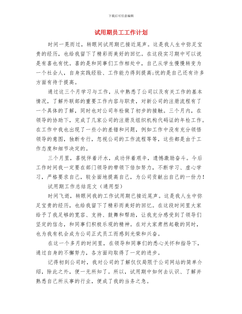 试用期出纳工作计划与试用期员工工作计划汇编_第3页